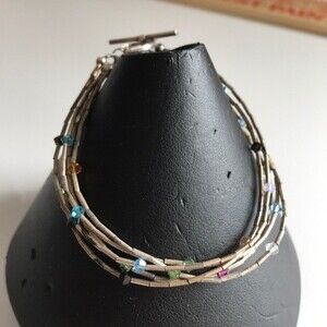 Vintage Handmade Five Strand Liquid Silver Swarovski Crystal Sterling Bracelet